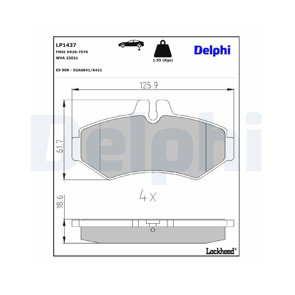 DELPHI LP1437 Bremsbelagsatz, Scheibenbremse f&uuml;r MERCEDES-BENZ VW, Hinterachse