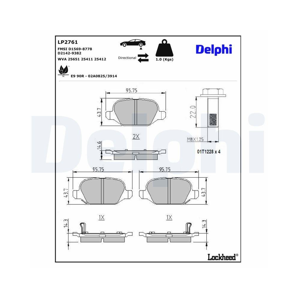 DELPHI LP2761 Bremsbelagsatz, Scheibenbremse f&uuml;r FIAT, Hinterachse