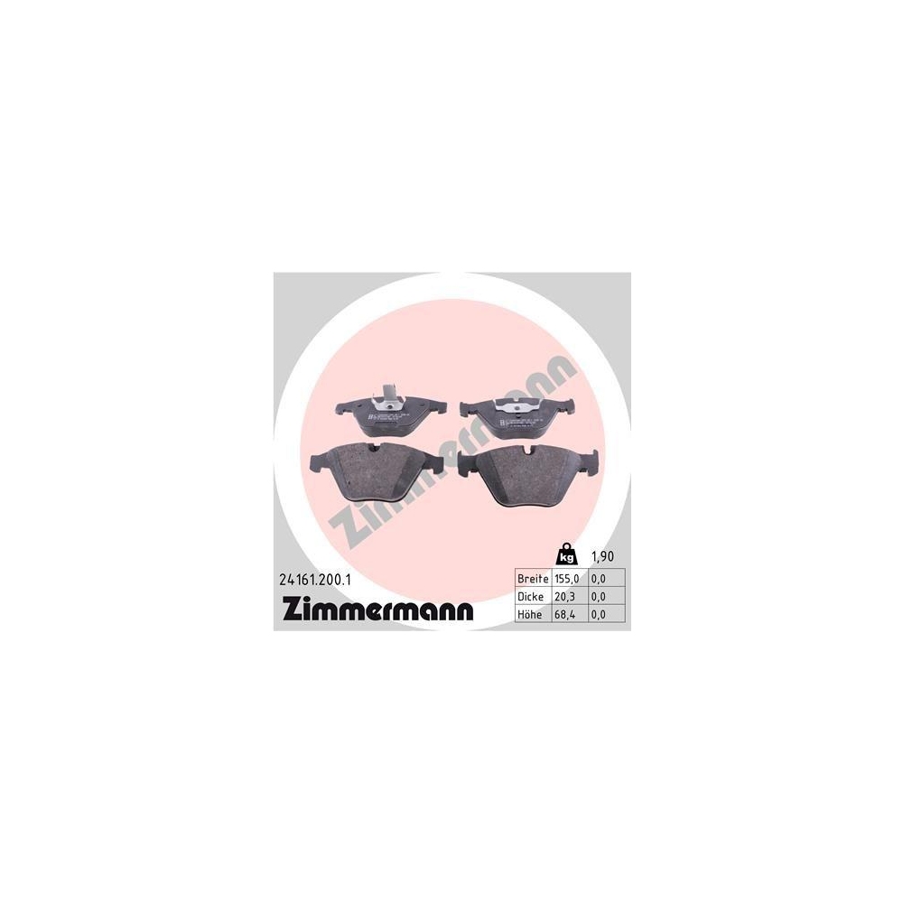 Bremsbelagsatz, Scheibenbremse ZIMMERMANN 24161.200.1 f&uuml;r BMW, Vorderachse