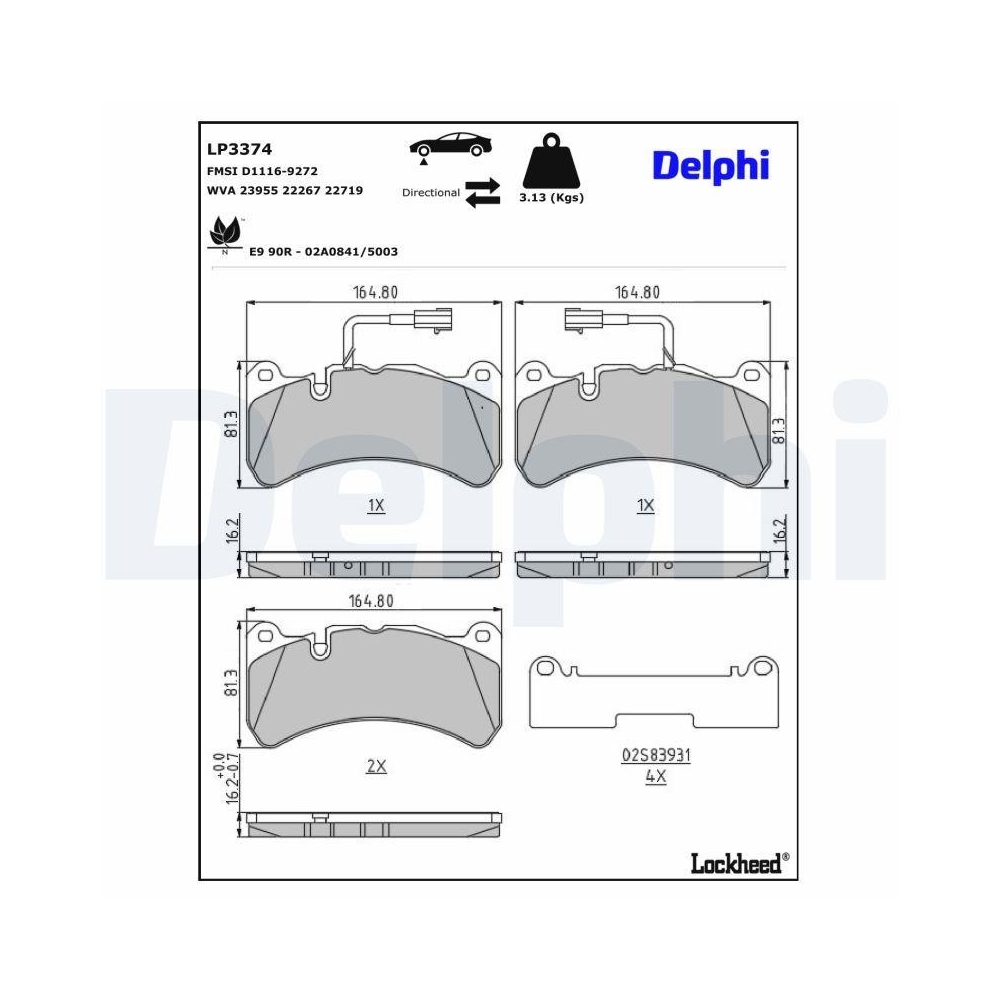 DELPHI LP3374 Bremsbelagsatz, Scheibenbremse f&uuml;r ALFA ROMEO, Vorderachse