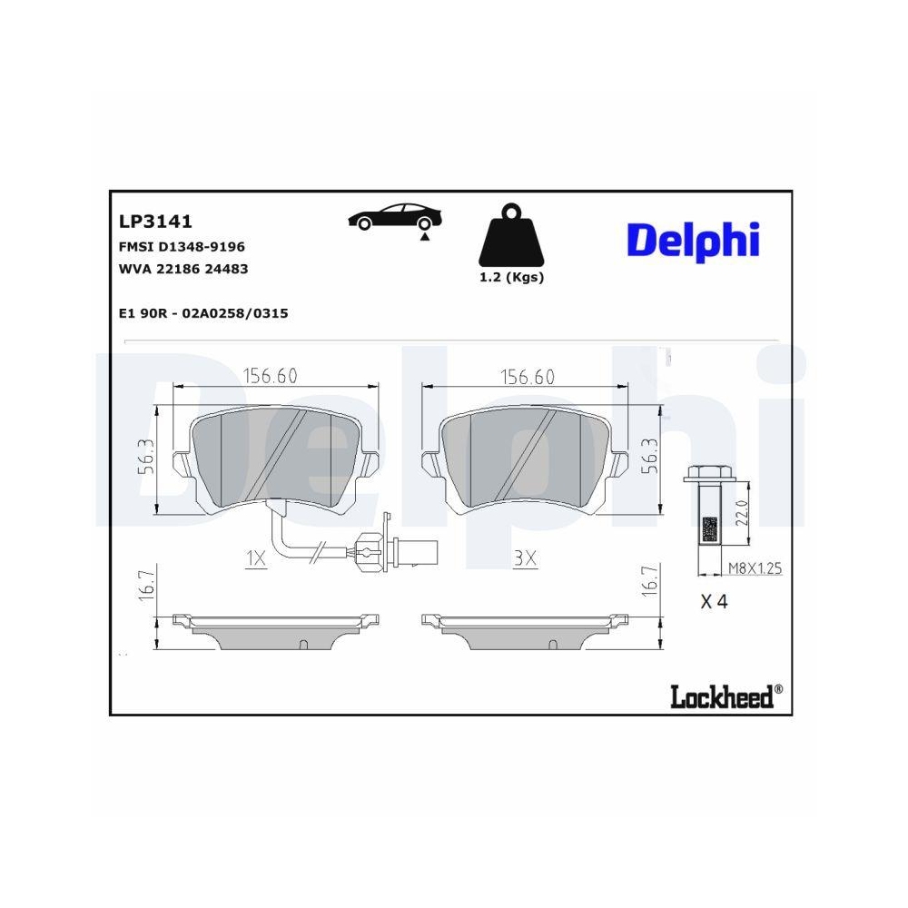 DELPHI LP3141 Bremsbelagsatz, Scheibenbremse f&uuml;r AUDI, Hinterachse