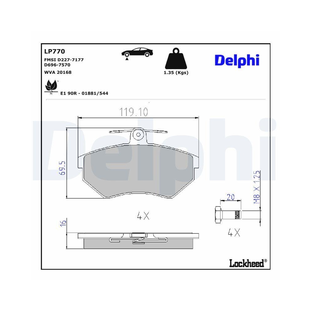DELPHI LP770 Bremsbelagsatz, Scheibenbremse f&uuml;r SEAT VW WULING (SGMW)