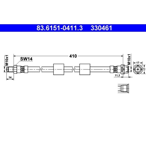 Bremsschlauch ATE 83.6151-0411.3 f&uuml;r, Vorderachse, am Bremssattel