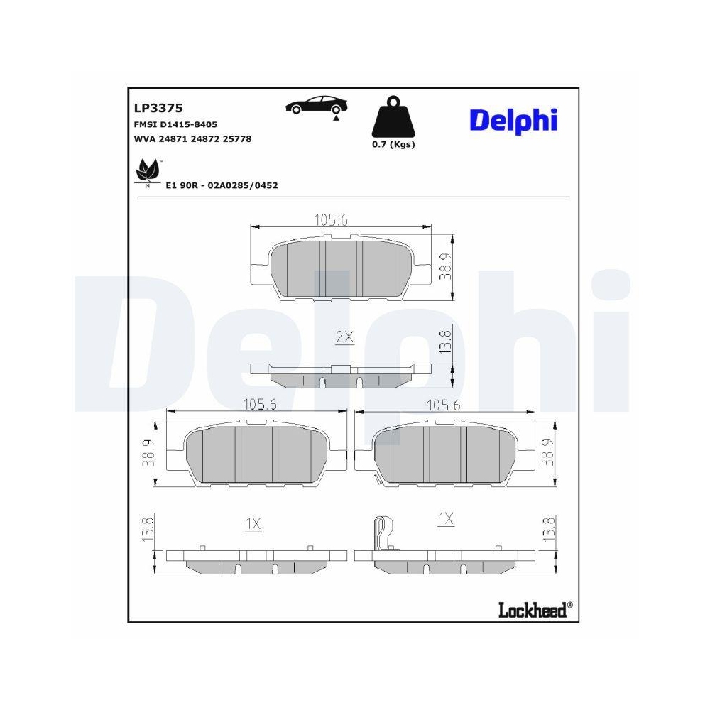 DELPHI LP3375 Bremsbelagsatz, Scheibenbremse f&uuml;r NISSAN INFINITI, Hinterachse