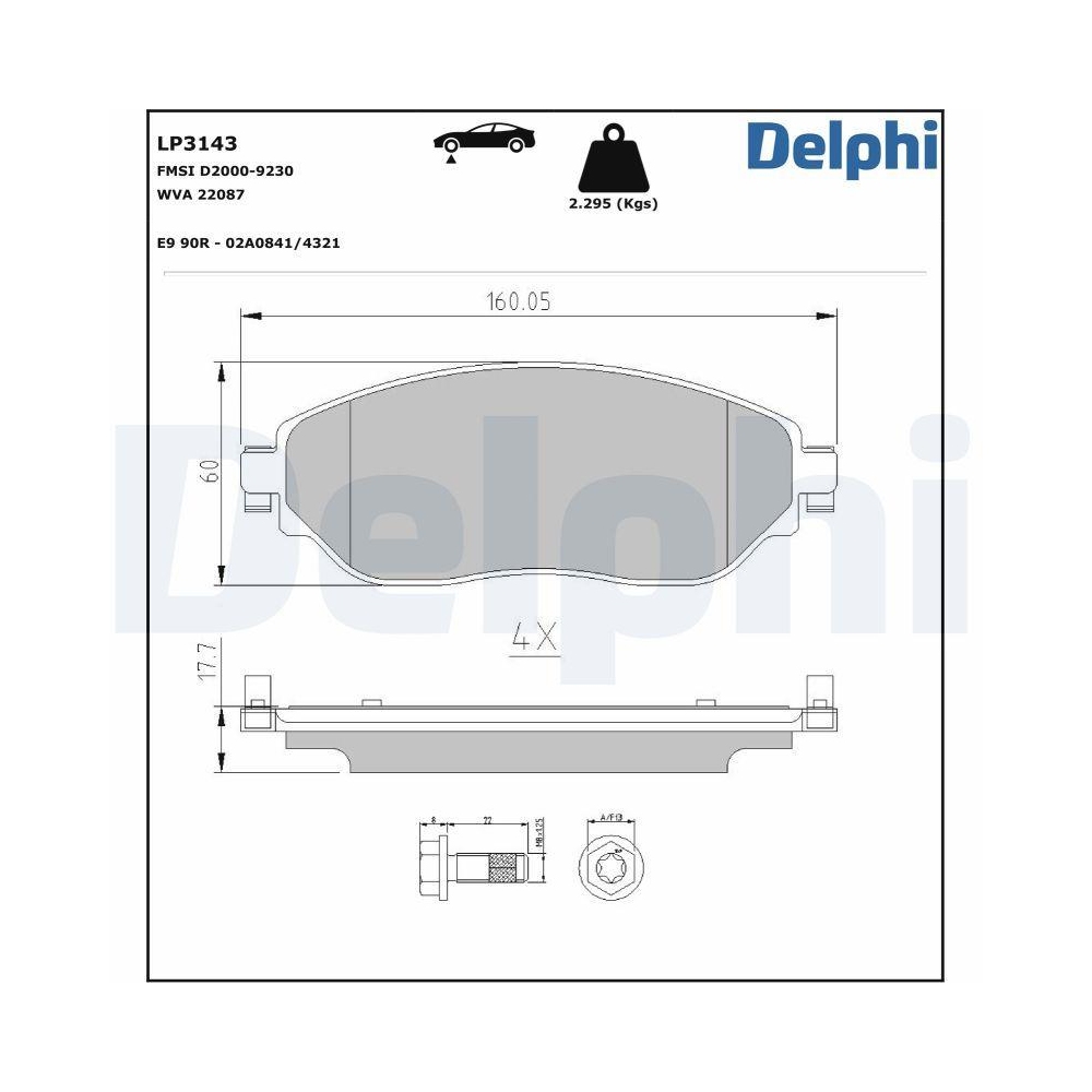 DELPHI LP3143 Bremsbelagsatz, Scheibenbremse f&uuml;r FIAT NISSAN OPEL RENAULT