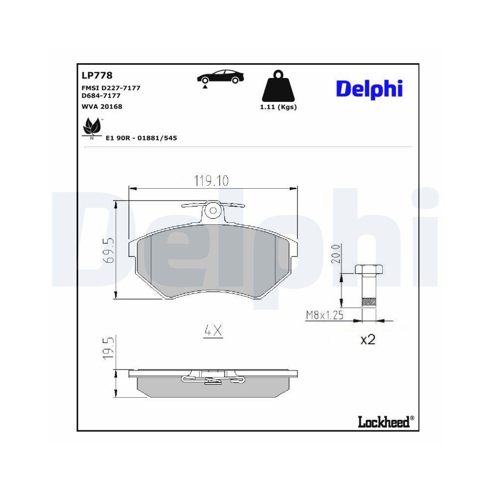 DELPHI LP778 Bremsbelagsatz, Scheibenbremse f&uuml;r SEAT VW, Vorderachse