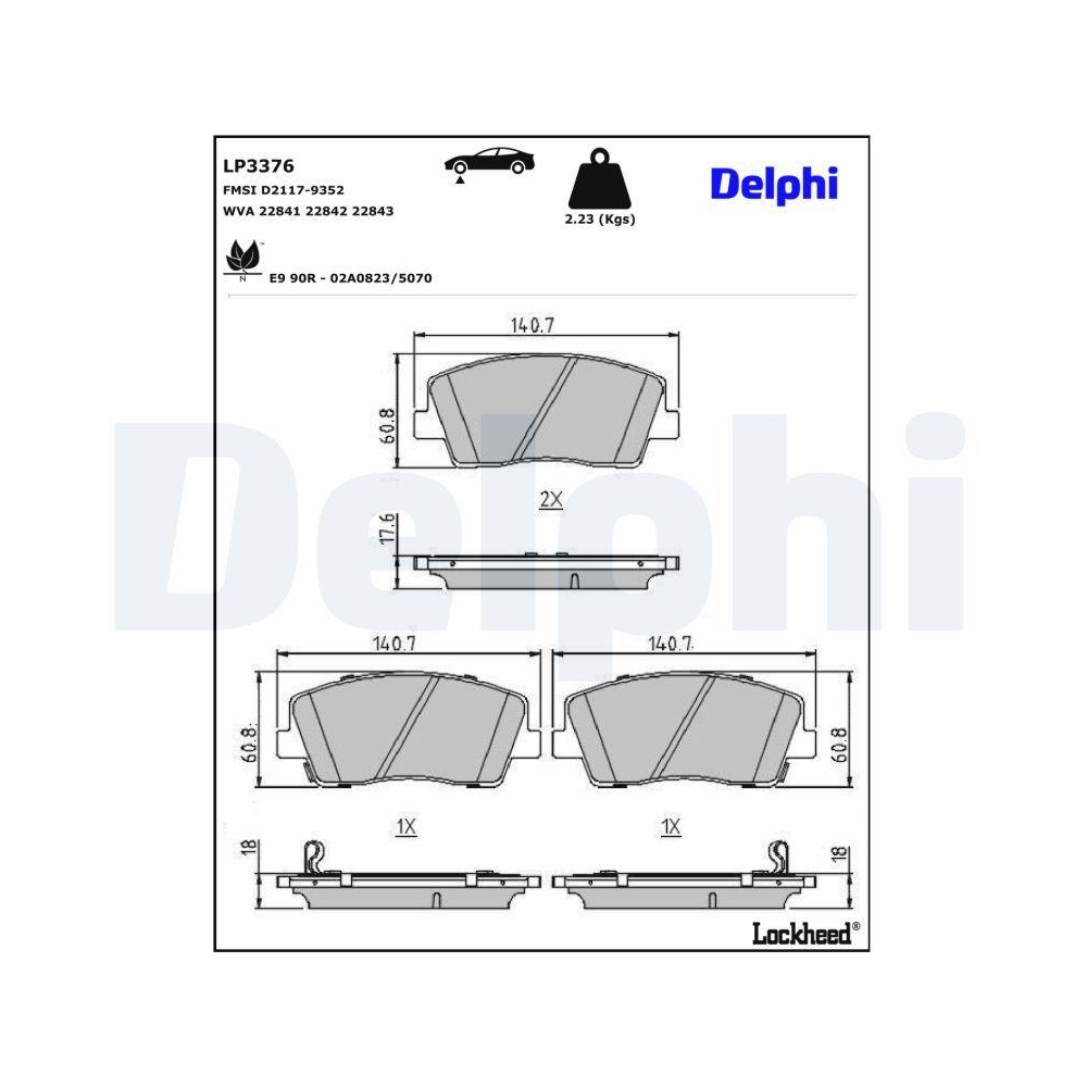 DELPHI LP3376 Bremsbelagsatz, Scheibenbremse f&uuml;r KIA GENESIS, Vorderachse