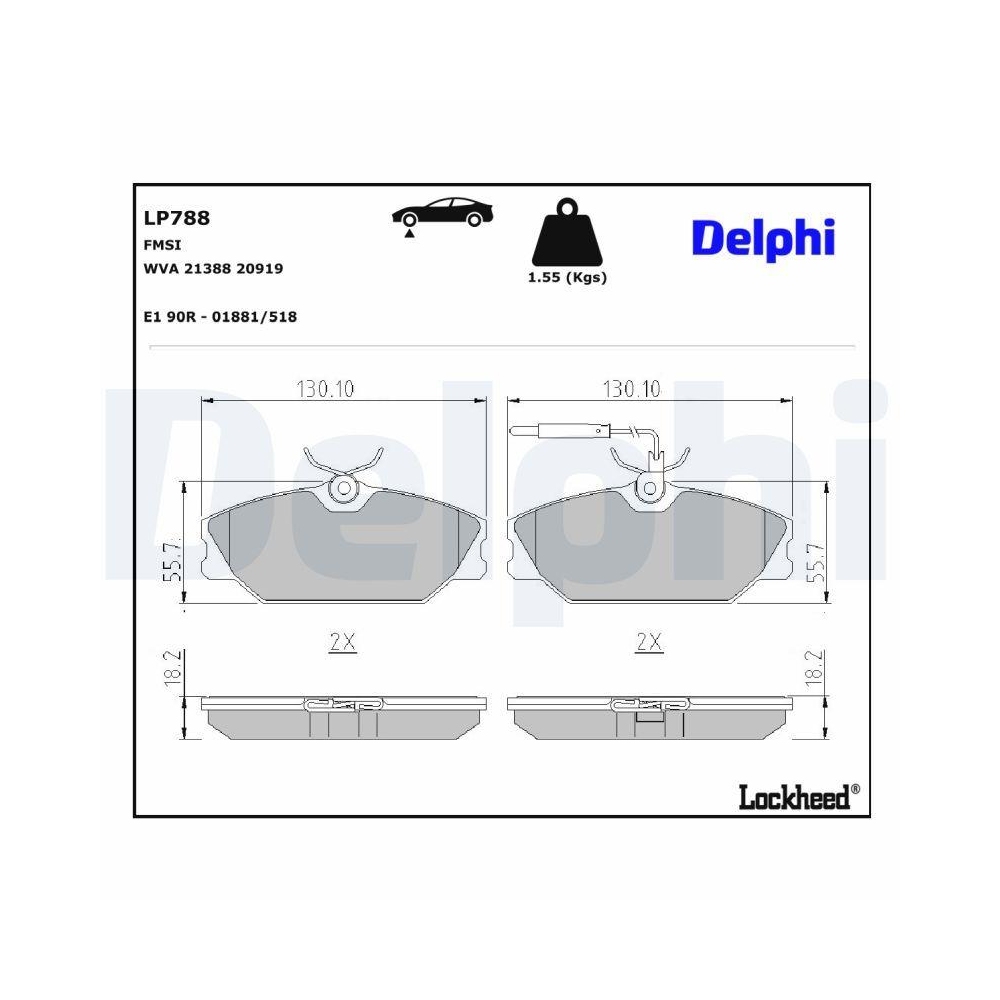 DELPHI LP788 Bremsbelagsatz, Scheibenbremse für RENAULT DAEWOO ALPINE