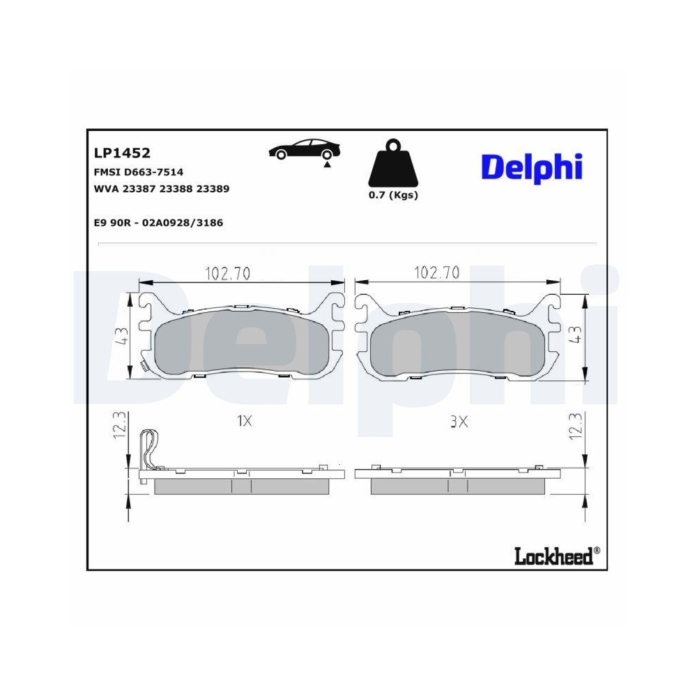 DELPHI LP1452 Bremsbelagsatz, Scheibenbremse f&uuml;r MAZDA, Hinterachse