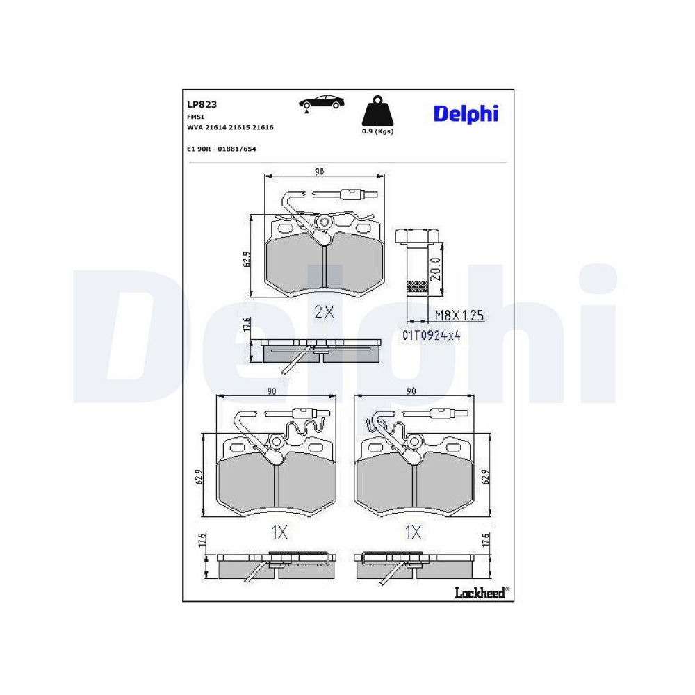 DELPHI LP823 Bremsbelagsatz, Scheibenbremse für CITROËN, Vorderachse