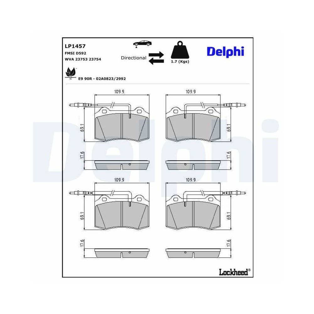 DELPHI LP1457 Bremsbelagsatz, Scheibenbremse f&uuml;r PEUGEOT, Vorderachse