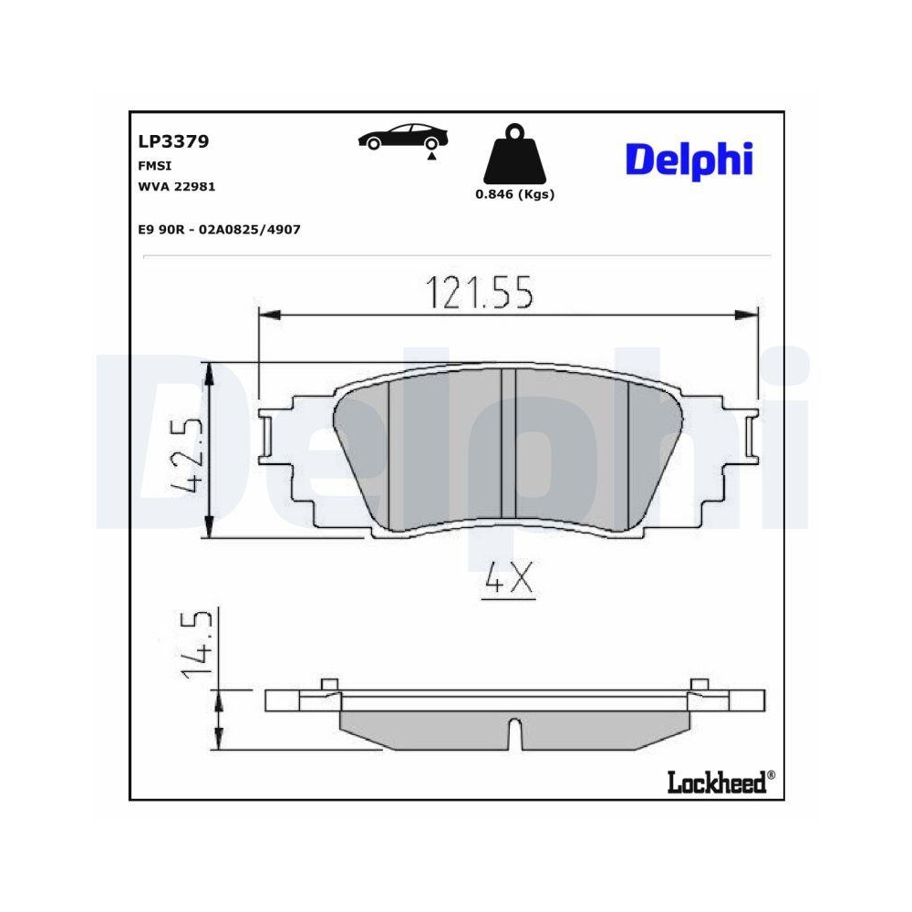 DELPHI LP3379 Bremsbelagsatz, Scheibenbremse f&uuml;r TOYOTA LEXUS, Hinterachse