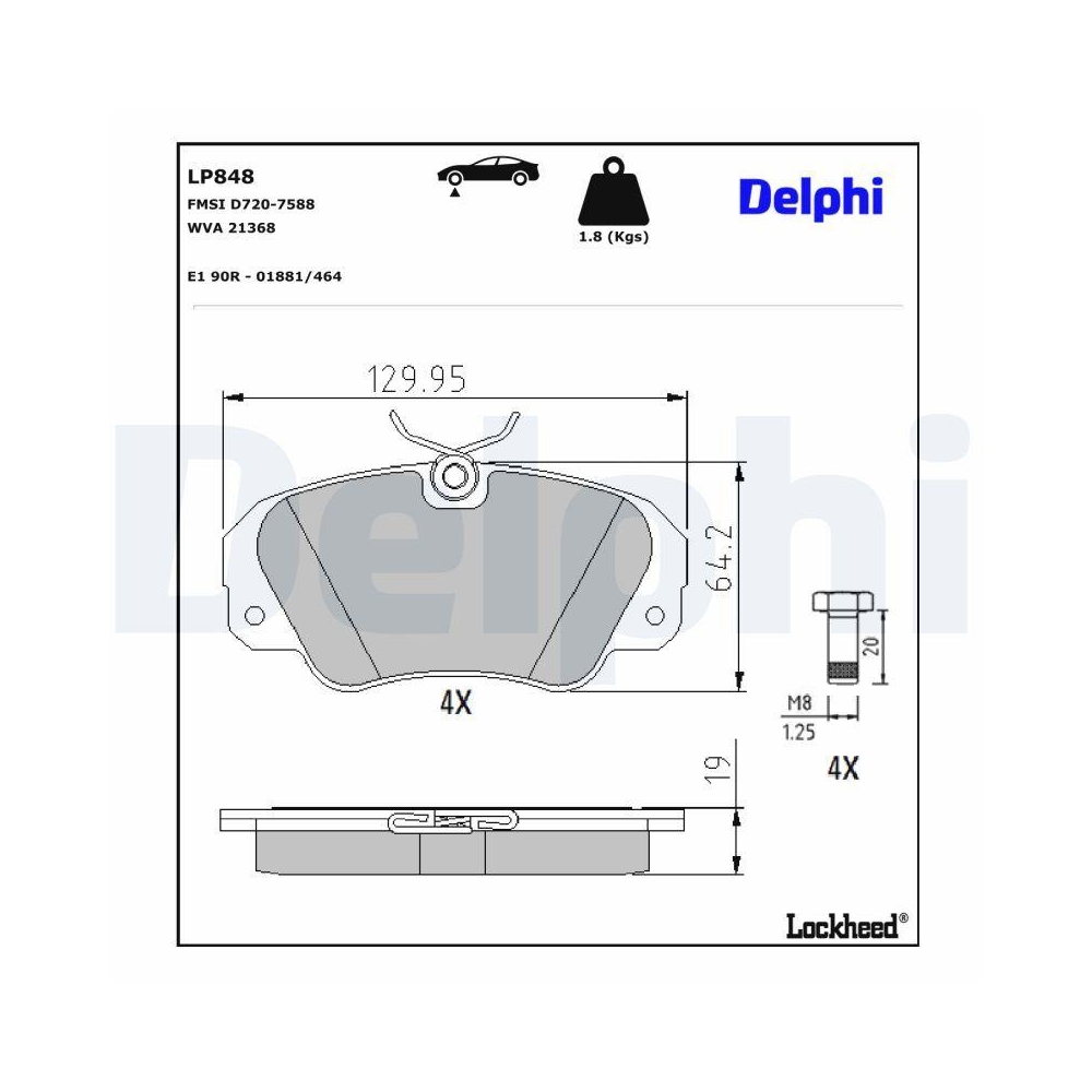 DELPHI LP848 Bremsbelagsatz, Scheibenbremse für OPEL VAUXHALL, Vorderachse