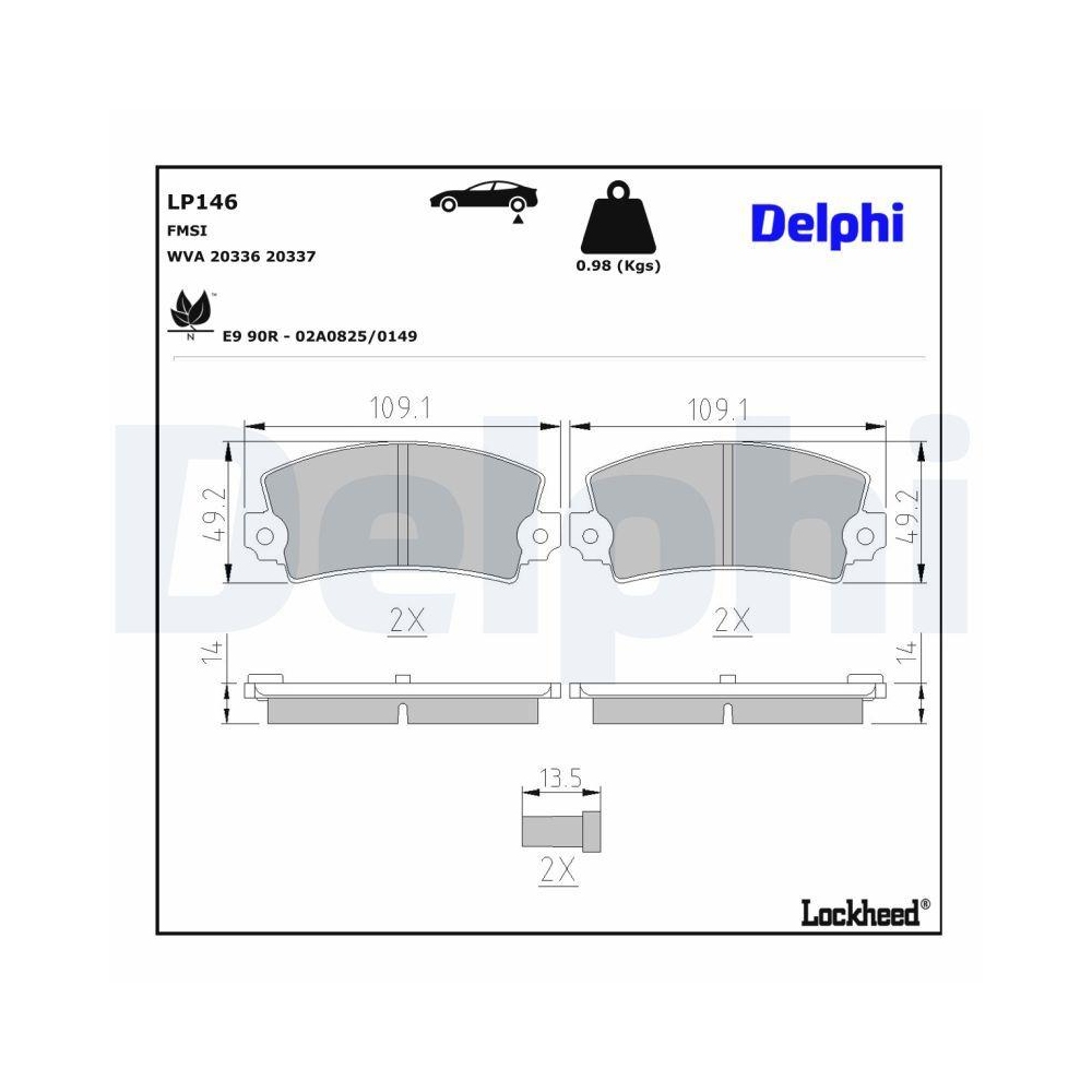 DELPHI LP146 Bremsbelagsatz, Scheibenbremse f&uuml;r RENAULT TALBOT LOTUS ALPINE