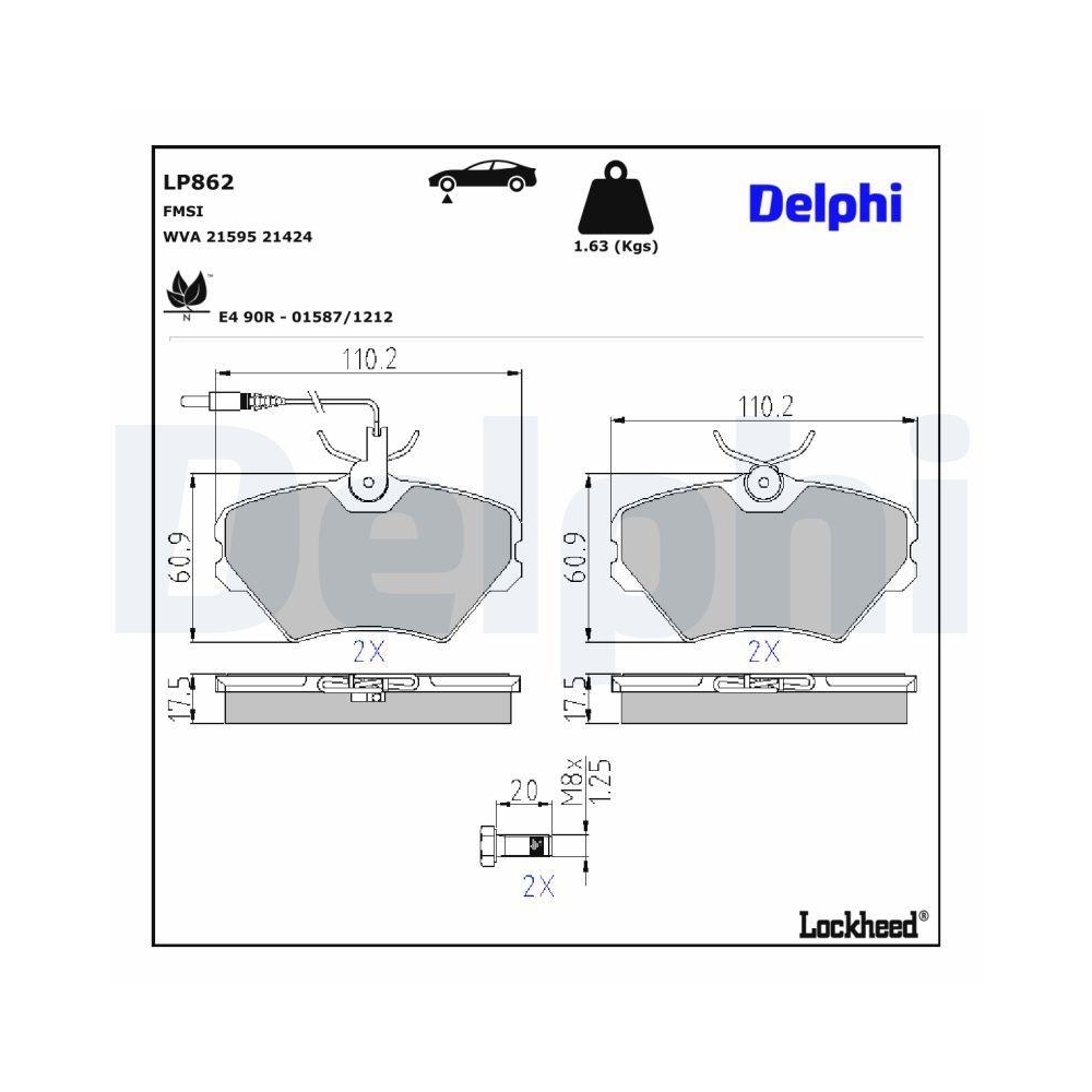 DELPHI LP862 Bremsbelagsatz, Scheibenbremse f&uuml;r RENAULT, Vorderachse