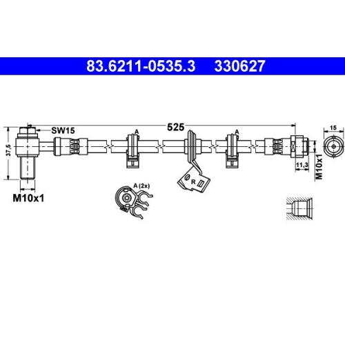 Bremsschlauch ATE 83.6211-0535.3 f&uuml;r, Vorderachse rechts