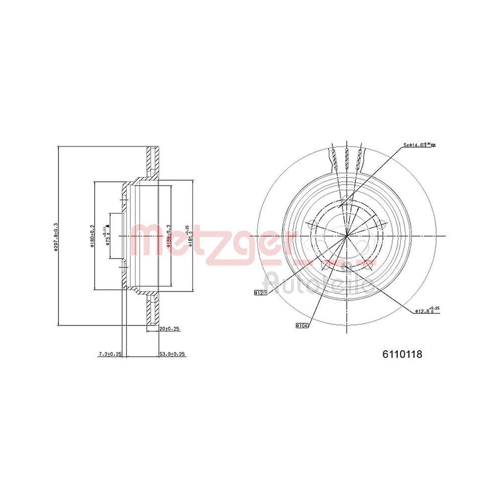 Bremsscheibe METZGER 6110118 f&uuml;r BMW AUVERLAND, Hinterachse