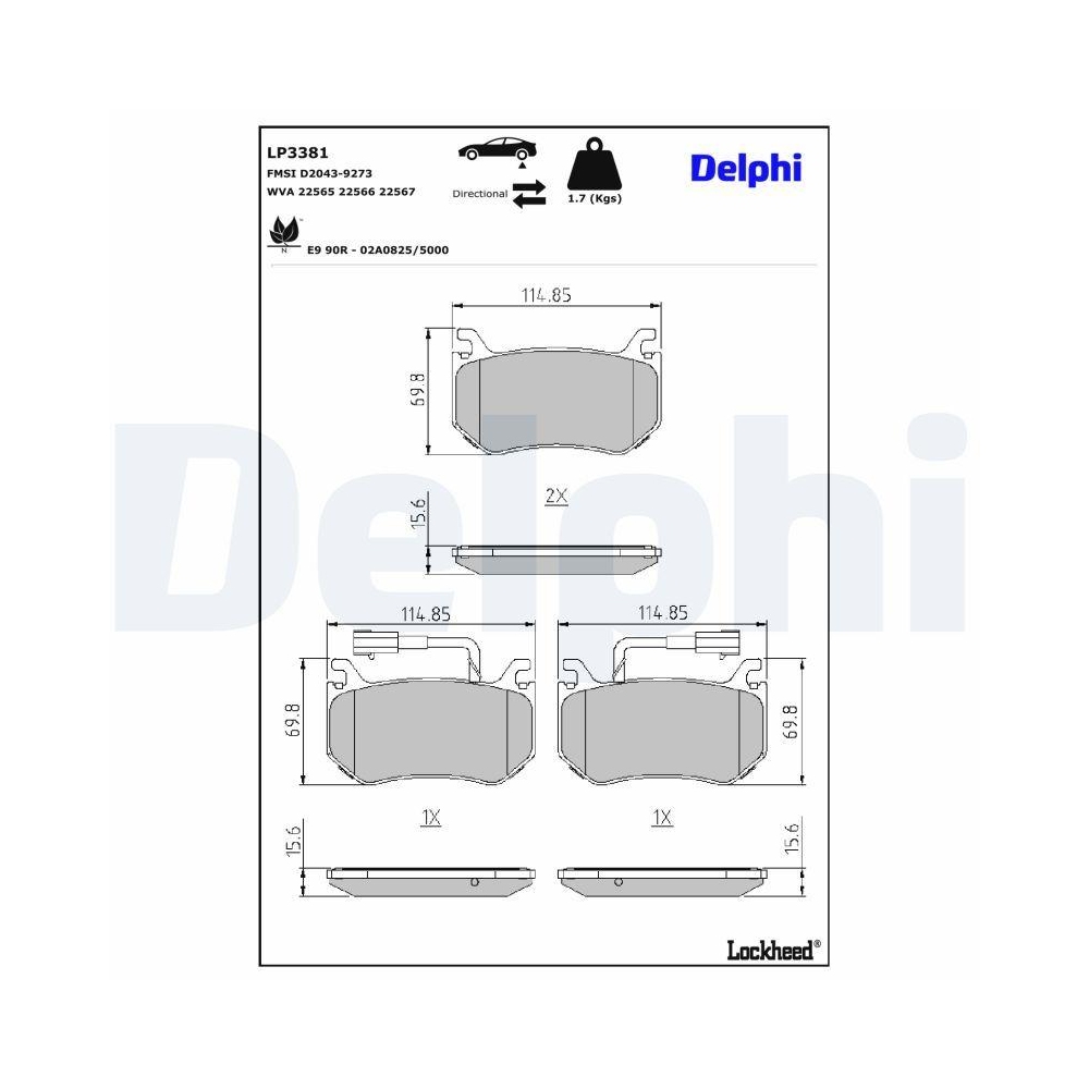 DELPHI LP3381 Bremsbelagsatz, Scheibenbremse f&uuml;r ALFA ROMEO, Hinterachse