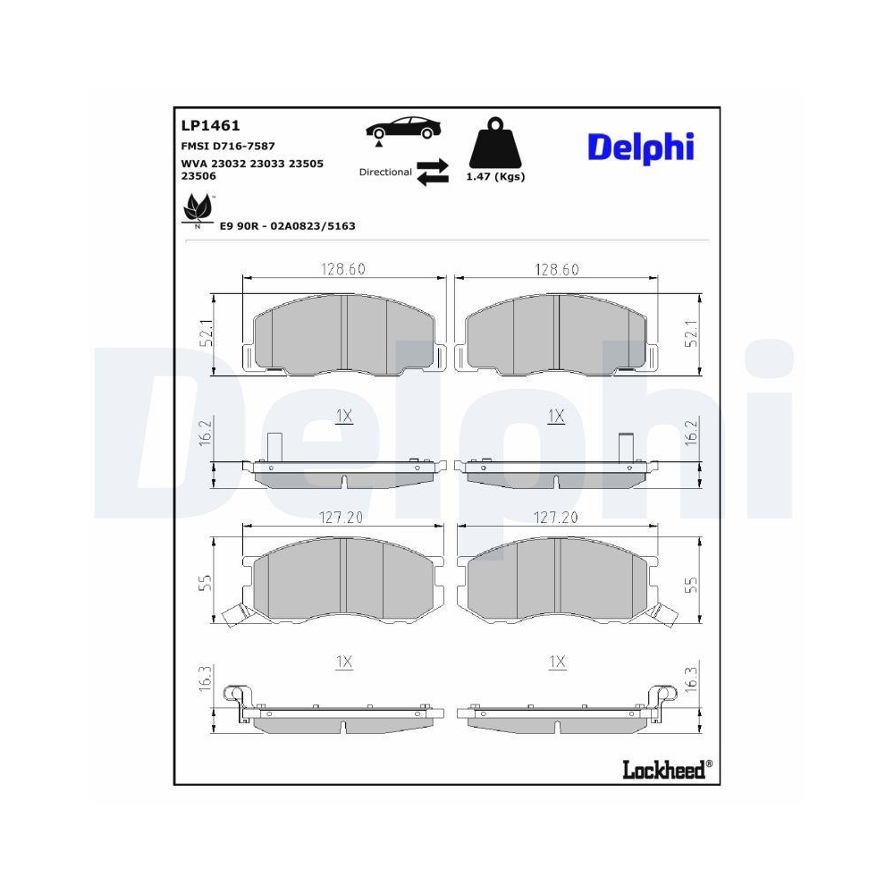 DELPHI LP1461 Bremsbelagsatz, Scheibenbremse f&uuml;r TOYOTA, Vorderachse