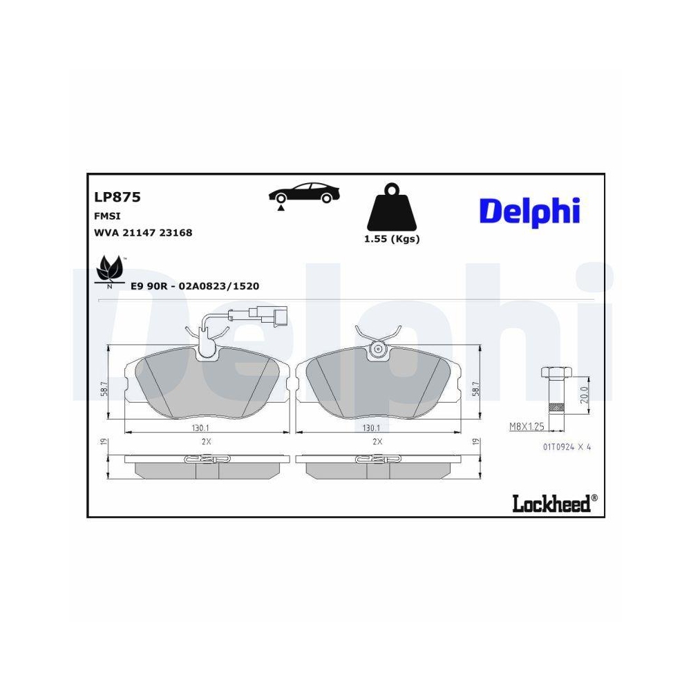 DELPHI LP875 Bremsbelagsatz, Scheibenbremse für ALFA ROMEO FIAT LANCIA