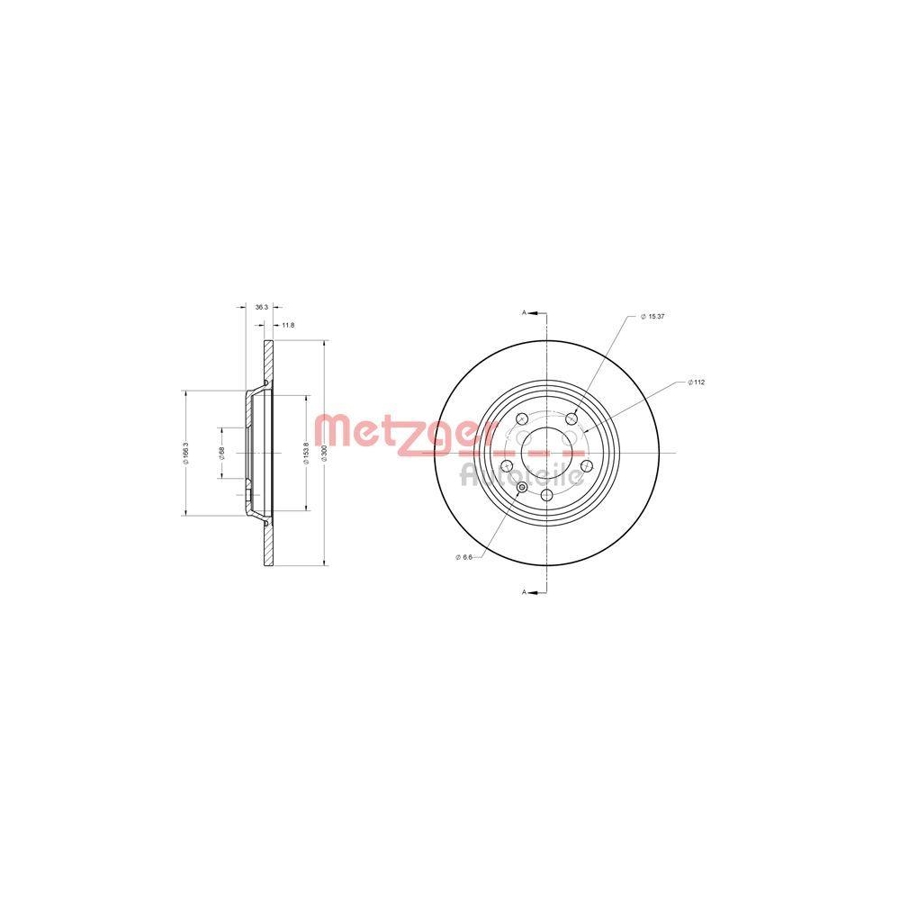 Bremsscheibe METZGER 6110125 GREENPARTS für AUDI, Hinterachse
