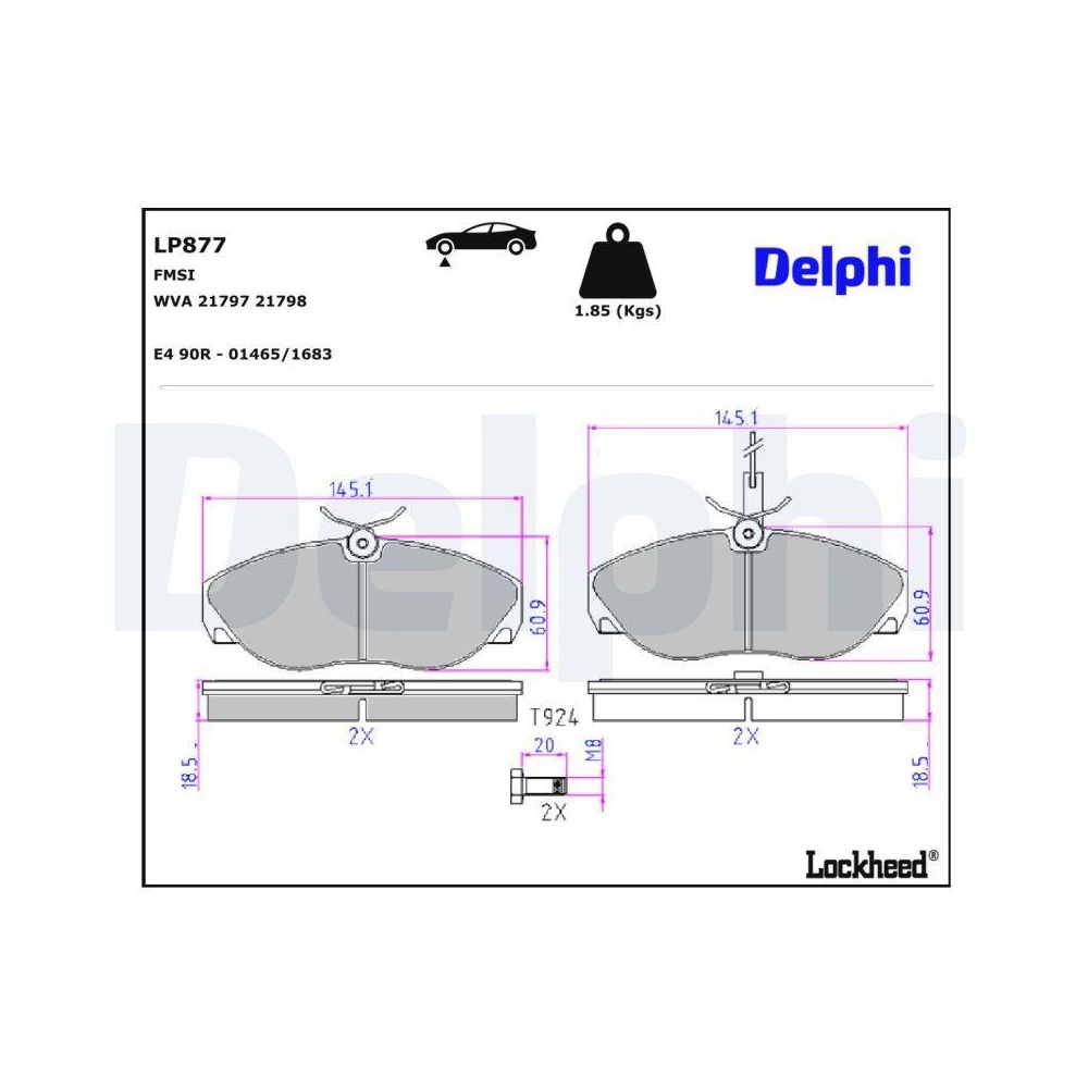 DELPHI LP877 Bremsbelagsatz, Scheibenbremse f&uuml;r CITRO&Euml;N FIAT PEUGEOT