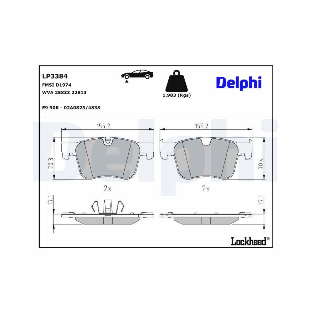 DELPHI LP3384 Bremsbelagsatz, Scheibenbremse f&uuml;r CITRO&Euml;N OPEL PEUGEOT TOYOTA DS