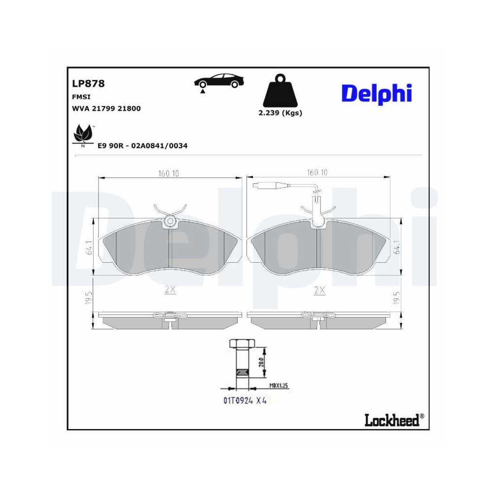 DELPHI LP878 Bremsbelagsatz, Scheibenbremse f&uuml;r CITRO&Euml;N FIAT PEUGEOT