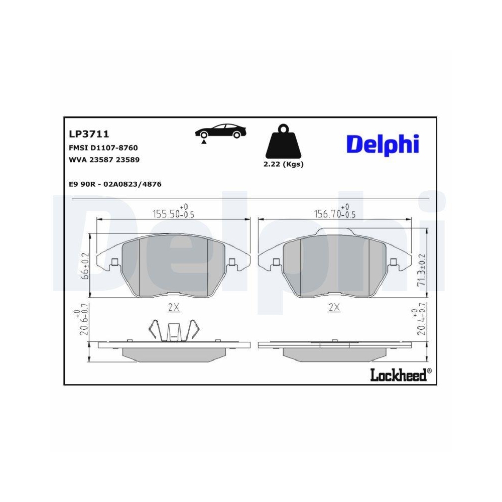 DELPHI LP3711 Bremsbelagsatz, Scheibenbremse f&uuml;r VW, Vorderachse