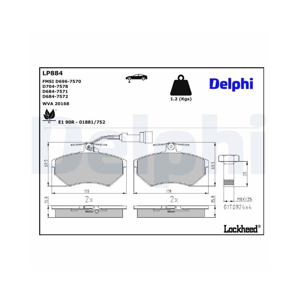 DELPHI LP884 Bremsbelagsatz, Scheibenbremse für VW, Vorderachse