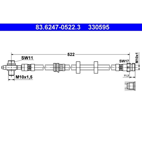 Bremsschlauch ATE 83.6247-0522.3 f&uuml;r SEAT SKODA VAG, Vorderachse