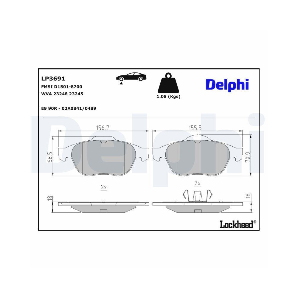 DELPHI LP3691 Bremsbelagsatz, Scheibenbremse f&uuml;r RENAULT, Vorderachse