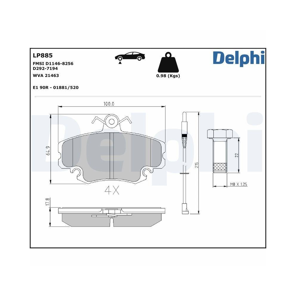 DELPHI LP885 Bremsbelagsatz, Scheibenbremse f&uuml;r LADA PEUGEOT RENAULT DACIA