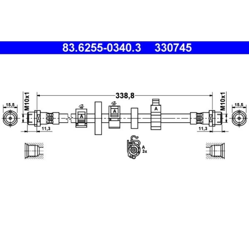 Bremsschlauch ATE 83.6255-0340.3 f&uuml;r VAG, Vorderachse rechts