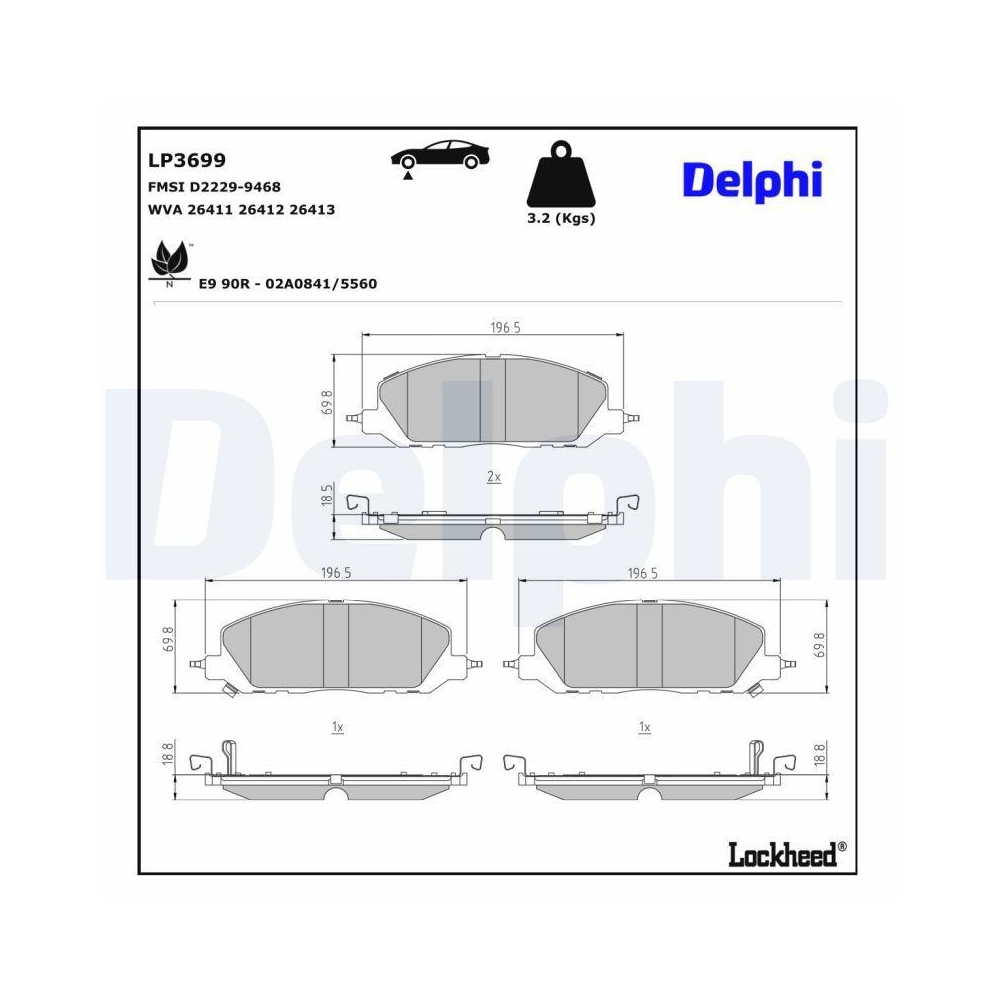 DELPHI LP3699 Bremsbelagsatz, Scheibenbremse f&uuml;r FORD USA, Vorderachse