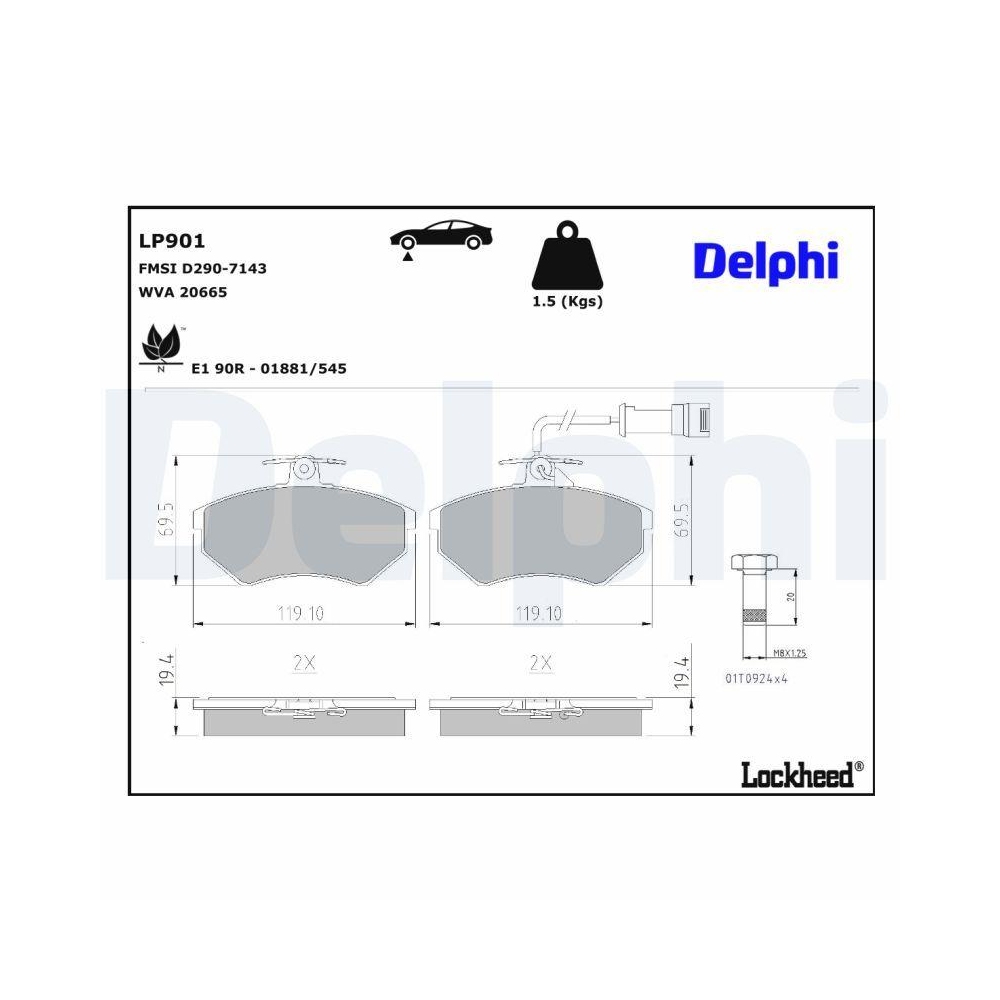 DELPHI LP901 Bremsbelagsatz, Scheibenbremse f&uuml;r VW, Vorderachse
