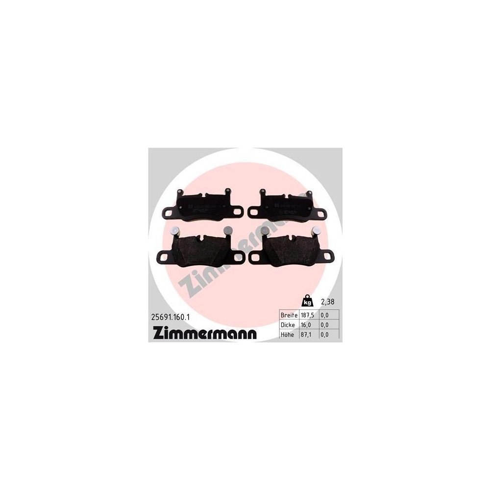 Bremsbelagsatz, Scheibenbremse ZIMMERMANN 25691.160.1 für PORSCHE, Hinterachse