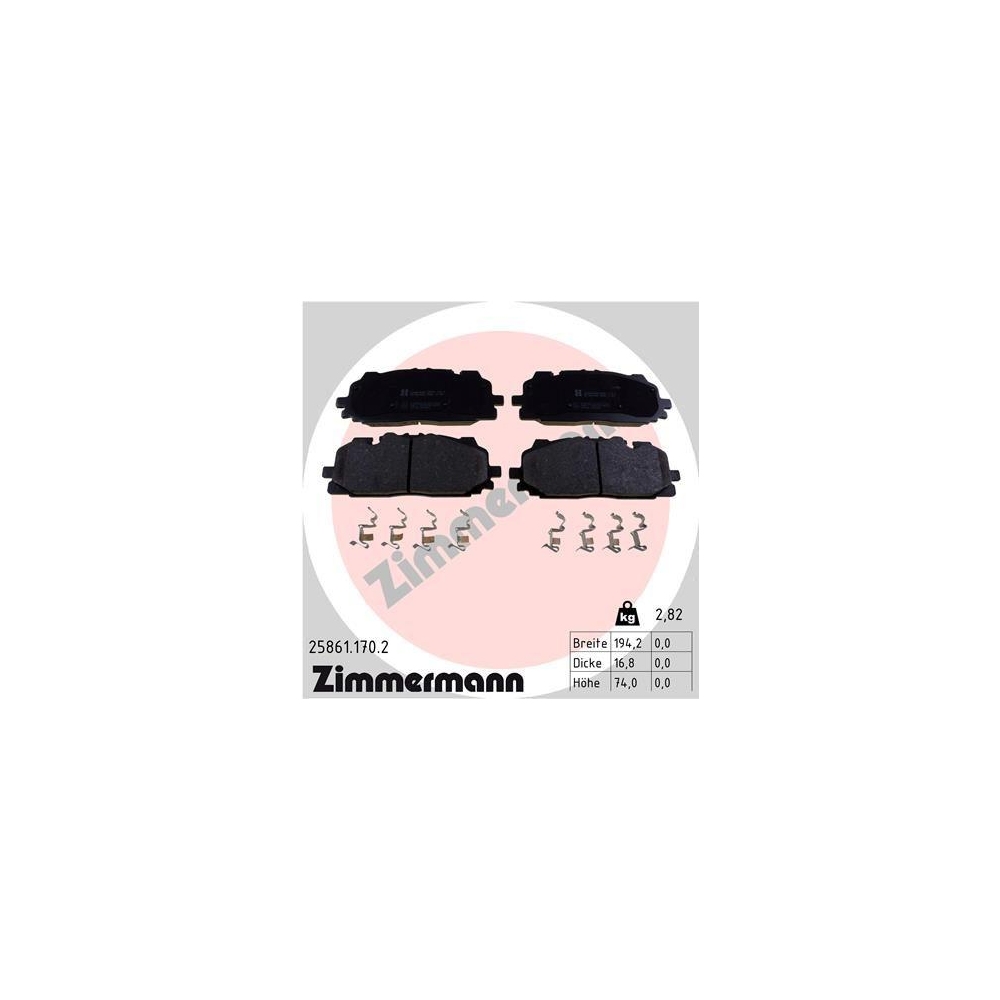 Bremsbelagsatz, Scheibenbremse ZIMMERMANN 25861.170.2 f&uuml;r AUDI CUPRA