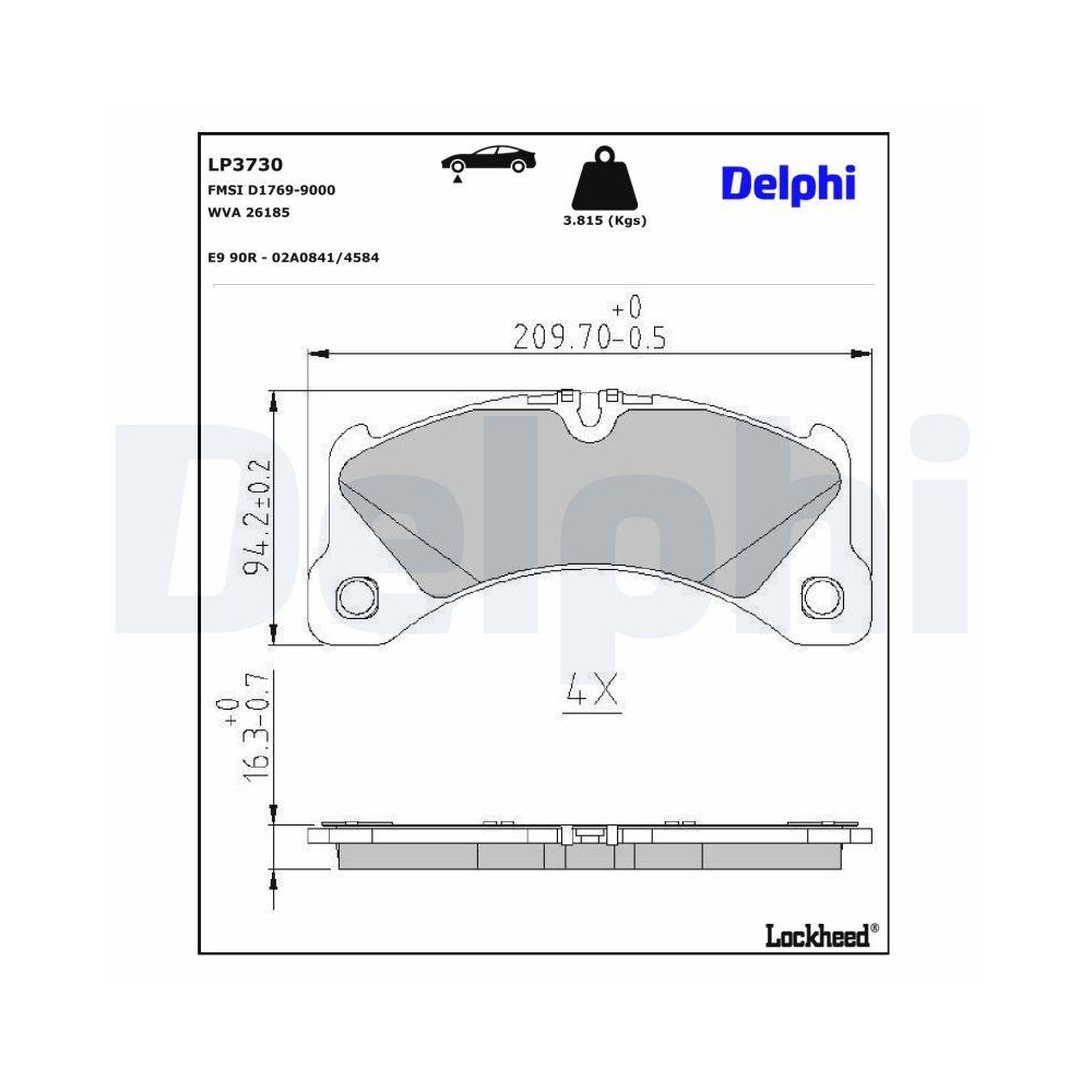 DELPHI LP3730 Bremsbelagsatz, Scheibenbremse f&uuml;r PORSCHE, Vorderachse
