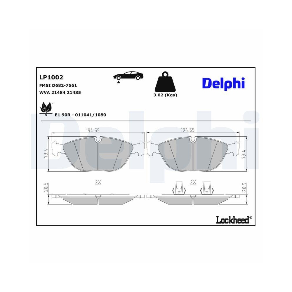 DELPHI LP1002 Bremsbelagsatz, Scheibenbremse für AUDI BMW CHRYSLER MERCEDES-BENZ