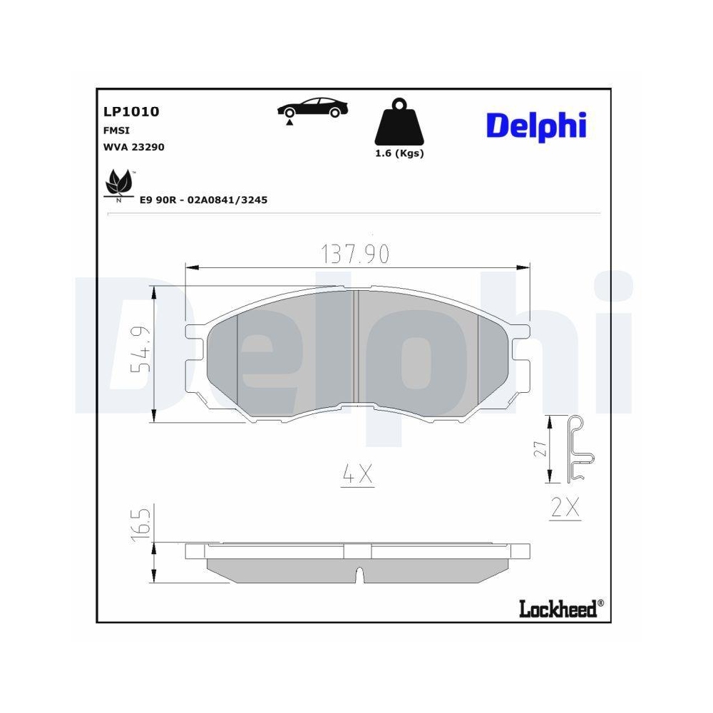 DELPHI LP1010 Bremsbelagsatz, Scheibenbremse für MITSUBISHI, Vorderachse