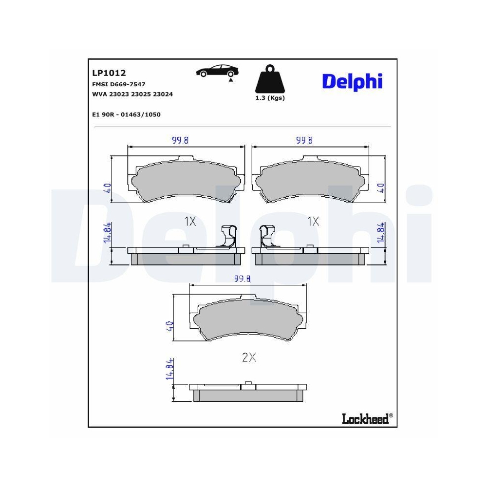 DELPHI LP1012 Bremsbelagsatz, Scheibenbremse f&uuml;r NISSAN, Hinterachse