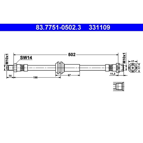 Bremsschlauch ATE 83.7751-0502.3 f&uuml;r BMW, Vorderachse