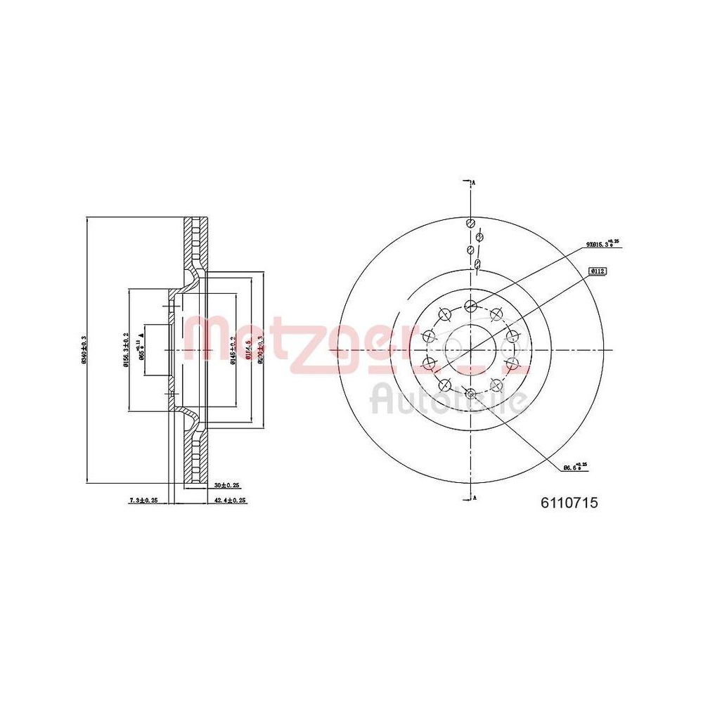 Bremsscheibe METZGER 6110715 GREENPARTS für VAG, Vorderachse links