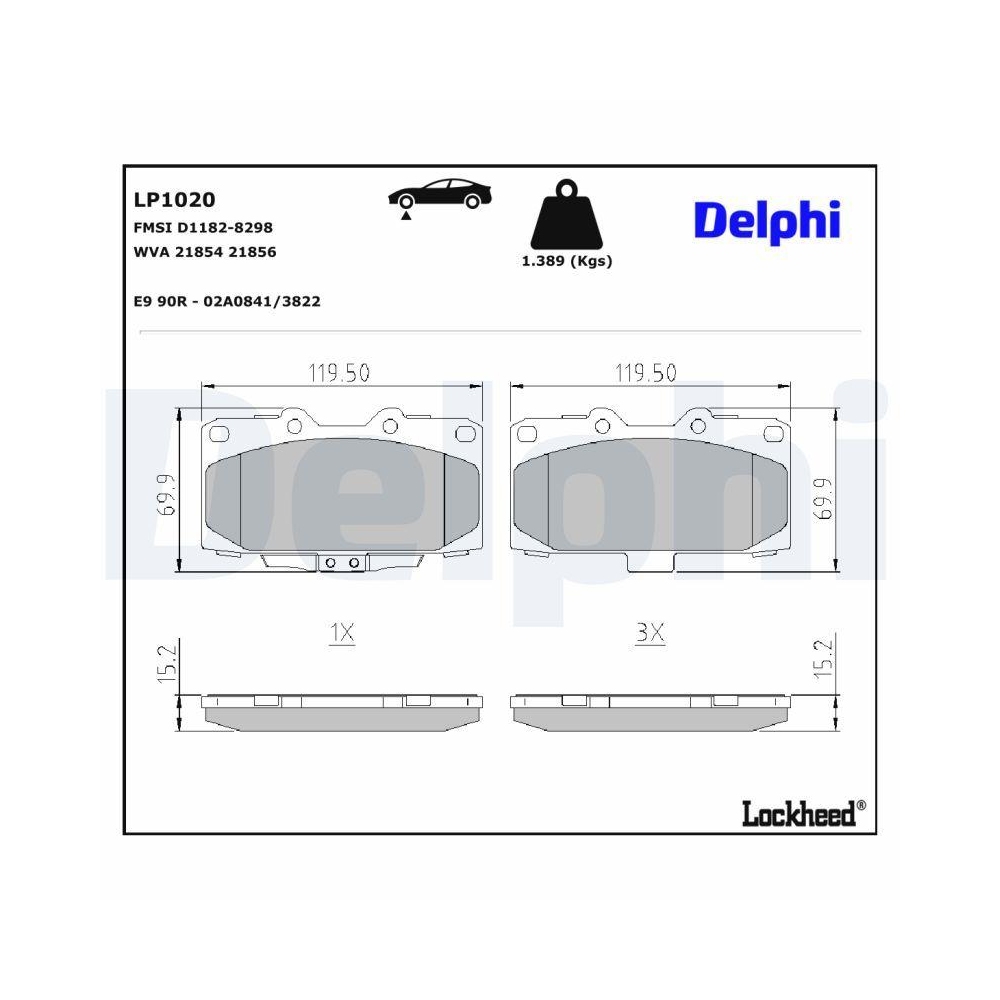DELPHI LP1020 Bremsbelagsatz, Scheibenbremse f&uuml;r NISSAN SUBARU, Vorderachse