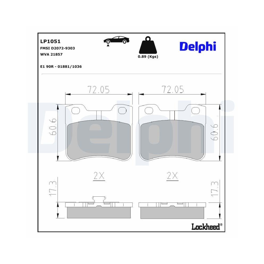 DELPHI LP1051 Bremsbelagsatz, Scheibenbremse f&uuml;r CITRO&Euml;N PEUGEOT, Vorderachse