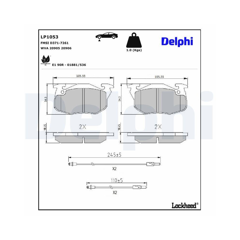 DELPHI LP1053 Bremsbelagsatz, Scheibenbremse für CITROËN PEUGEOT RENAULT