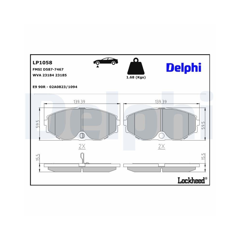 DELPHI LP1058 Bremsbelagsatz, Scheibenbremse f&uuml;r NISSAN INFINITI, Vorderachse