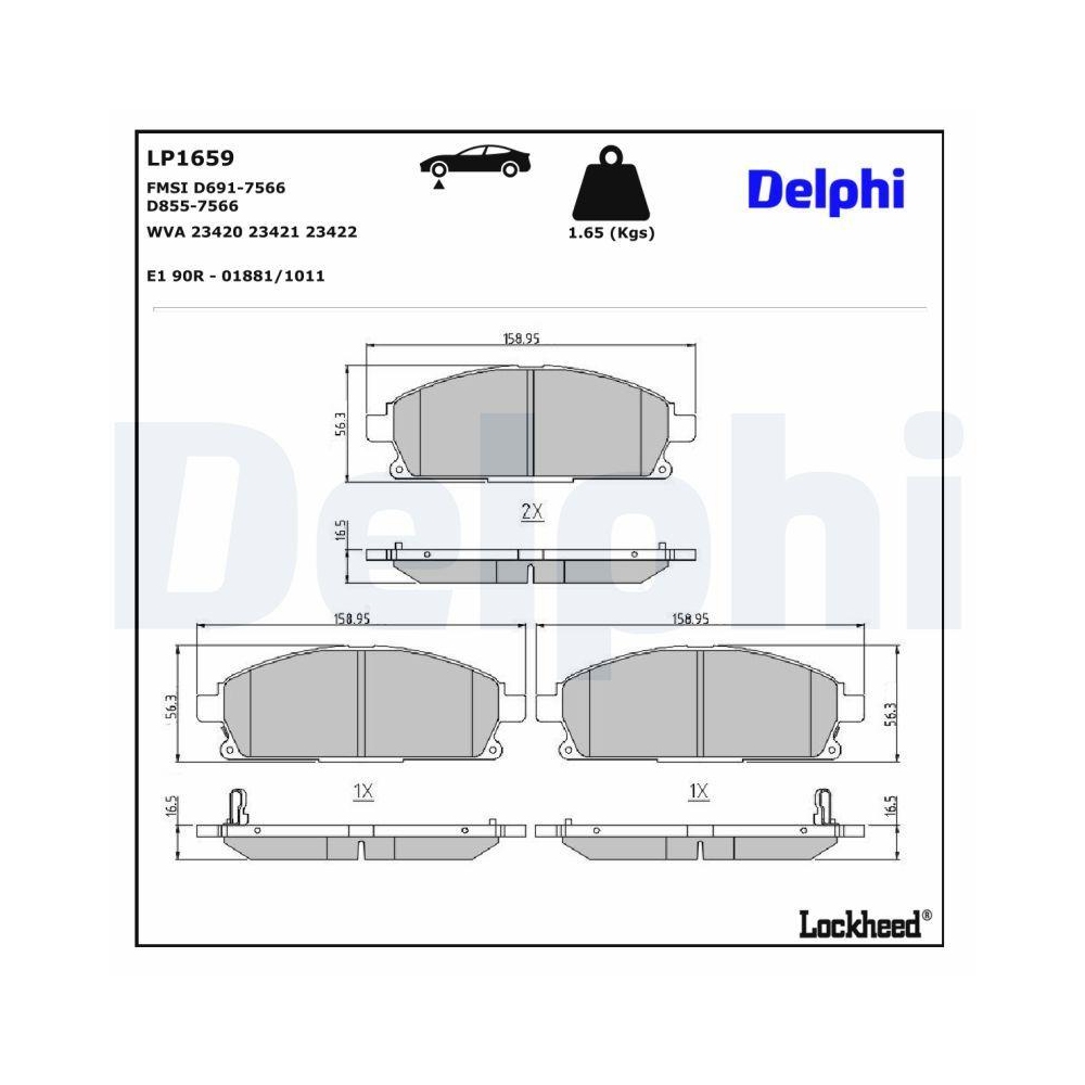 DELPHI LP1659 Bremsbelagsatz, Scheibenbremse f&uuml;r NISSAN INFINITI, Vorderachse