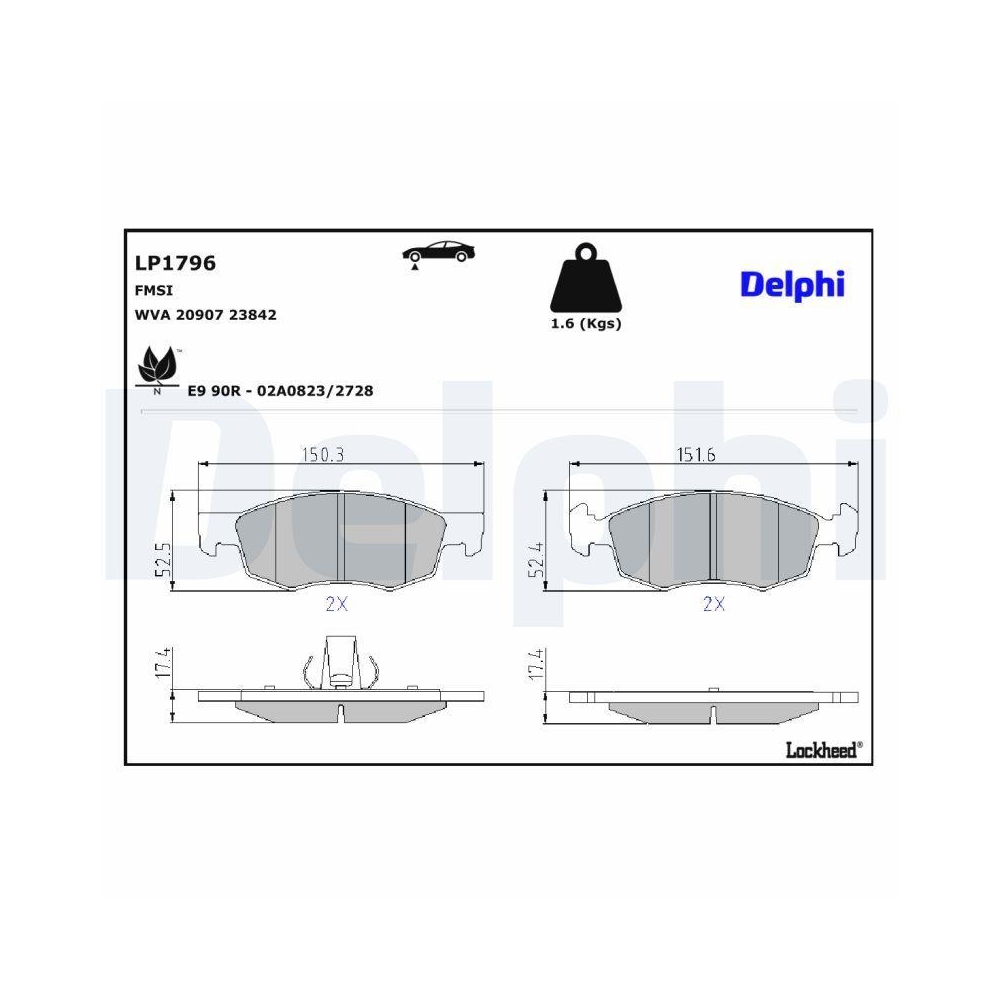 DELPHI LP1796 Bremsbelagsatz, Scheibenbremse f&uuml;r FIAT, Vorderachse